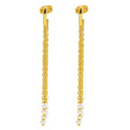18K Gold Plated Heart Tassel Pearl Drop Long Chain Fringe Dangle Earrings BIE1007
