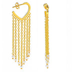 18K Gold Plated Heart Tassel Pearl Drop Long Chain Fringe Dangle Earrings BIE1007