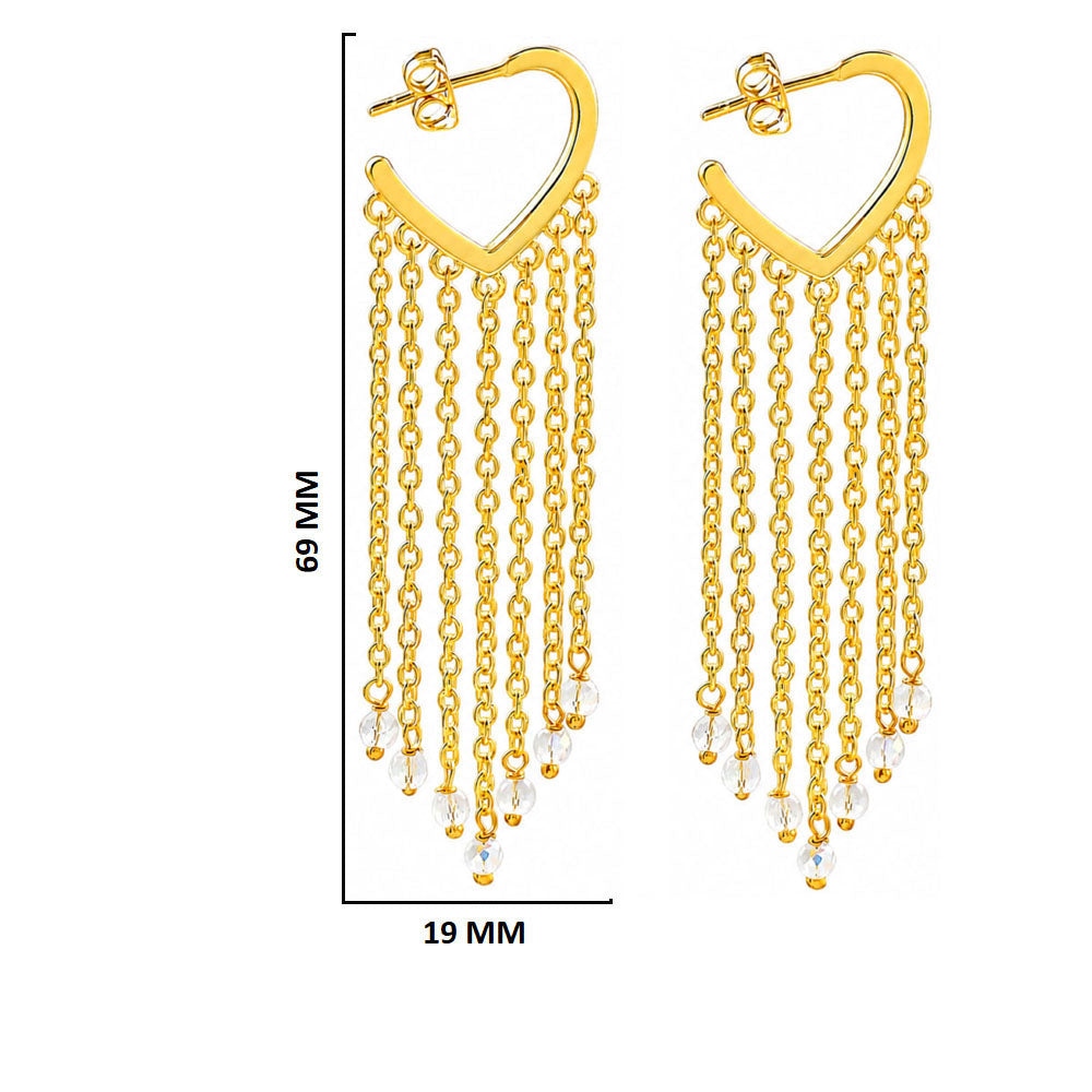 18K Gold Plated Heart Tassel Pearl Drop Long Chain Fringe Dangle Earrings BIE1007