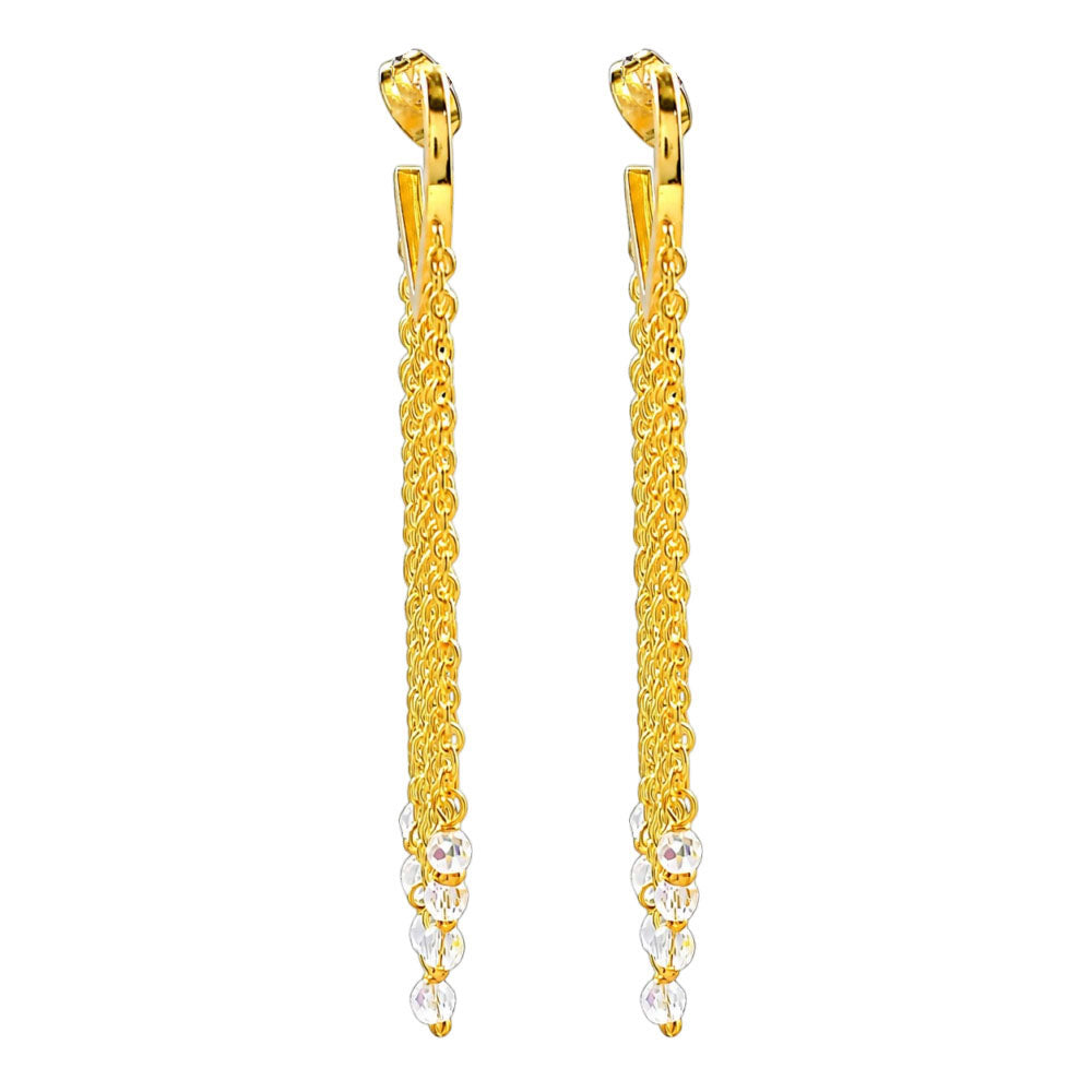 18K Gold Plated Heart Tassel Pearl Drop Long Chain Fringe Dangle Earrings BIE1007