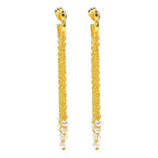 18K Gold Plated Heart Tassel Pearl Drop Long Chain Fringe Dangle Earrings BIE1007