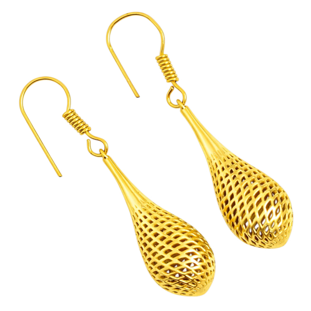 Designer 18K Gold Plated Mesh Pattern Dangle Earrings for Women & Girls BIE1011
