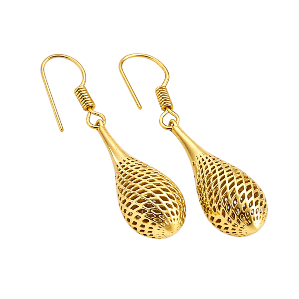Designer 18K Gold Plated Mesh Pattern Dangle Earrings for Women & Girls BIE1011