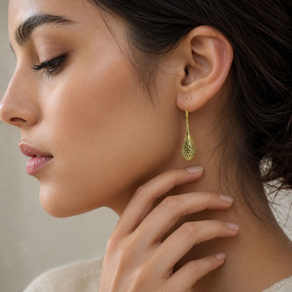 Designer 18K Gold Plated Mesh Pattern Dangle Earrings for Women & Girls BIE1011