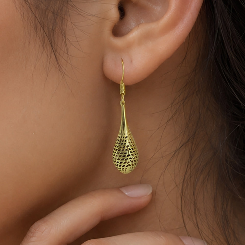 Designer 18K Gold Plated Mesh Pattern Dangle Earrings for Women & Girls BIE1011