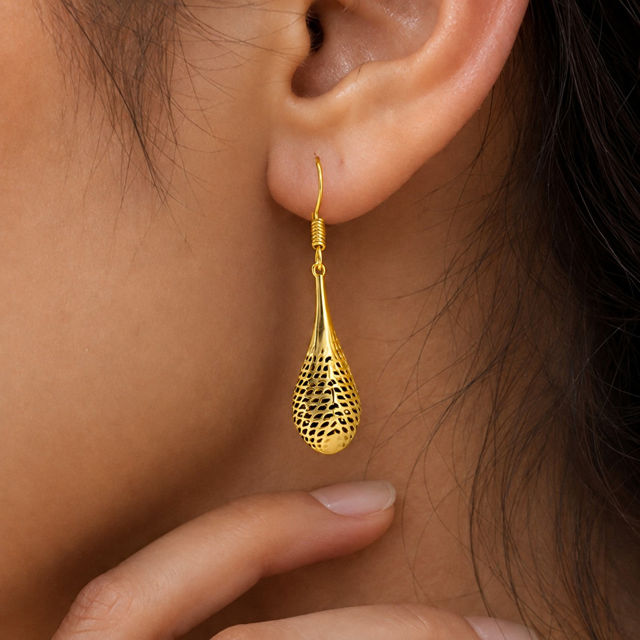 Designer 18K Gold Plated Mesh Pattern Dangle Earrings for Women & Girls BIE1011