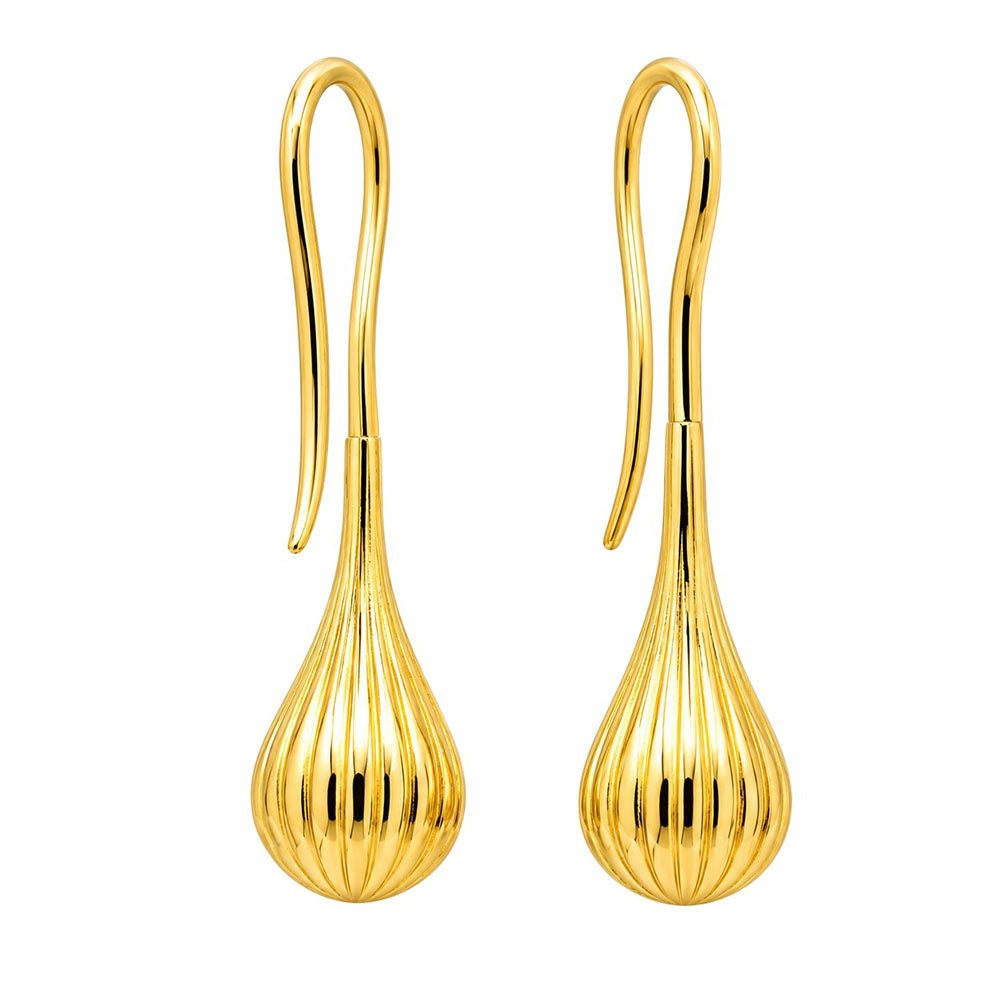 18K Gold Plated Ribbed Teardrop Hook Party Wear Earrings for Women BIE1012