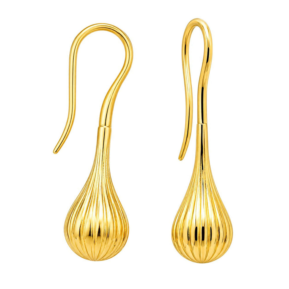 18K Gold Plated Ribbed Teardrop Hook Party Wear Earrings for Women BIE1012
