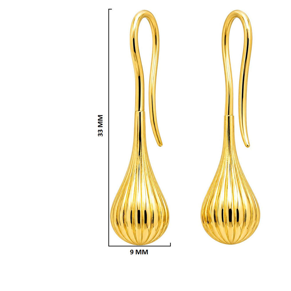 18K Gold Plated Ribbed Teardrop Hook Party Wear Earrings for Women BIE1012