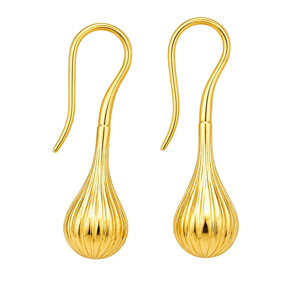 18K Gold Plated Ribbed Teardrop Hook Party Wear Earrings for Women BIE1012
