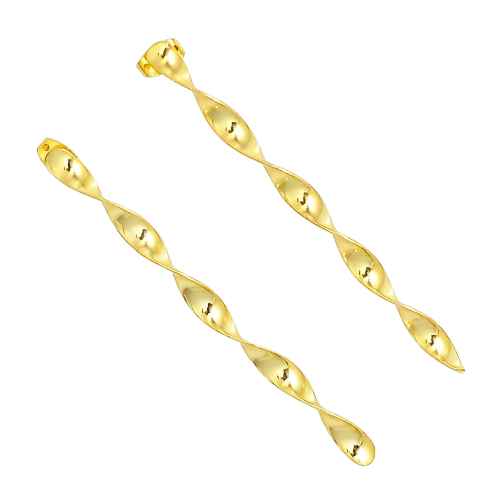 Stylish 18K Gold Plated Long Twist Statement Earrings for Women & Girls BIE1013