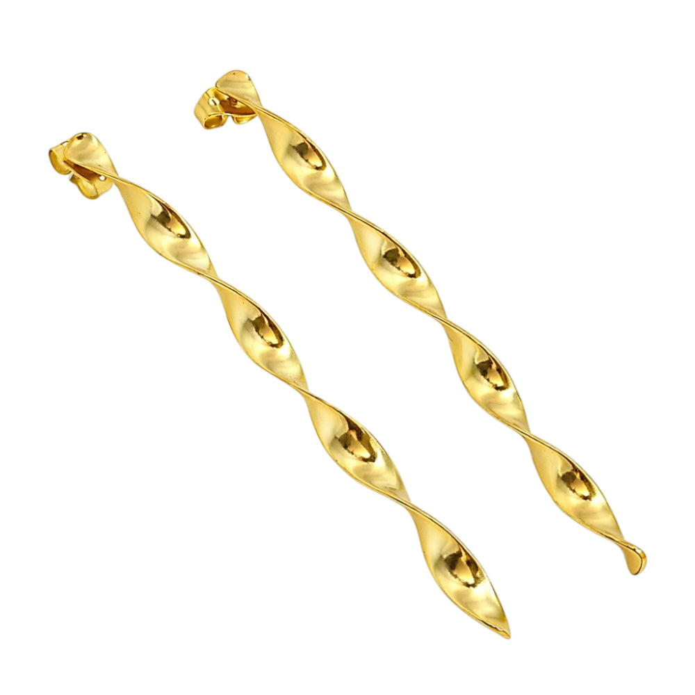 Stylish 18K Gold Plated Long Twist Statement Earrings for Women & Girls BIE1013