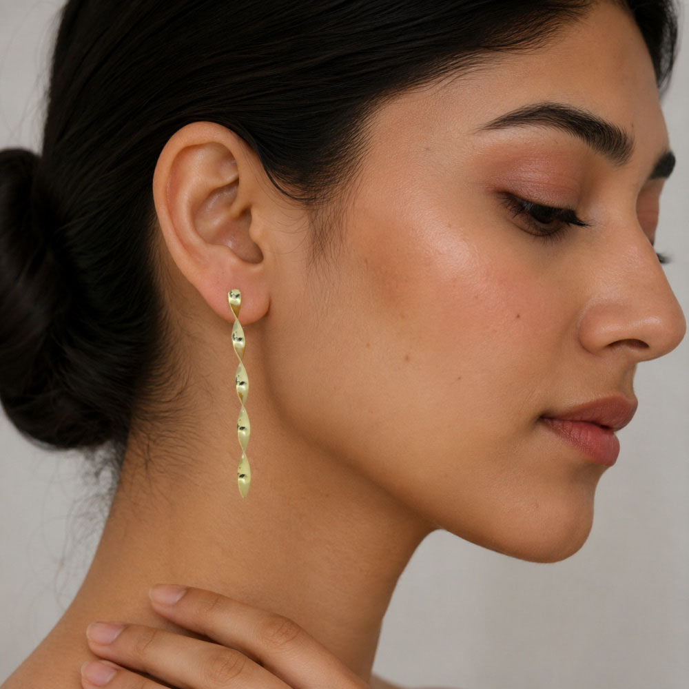 Stylish 18K Gold Plated Long Twist Statement Earrings for Women & Girls BIE1013