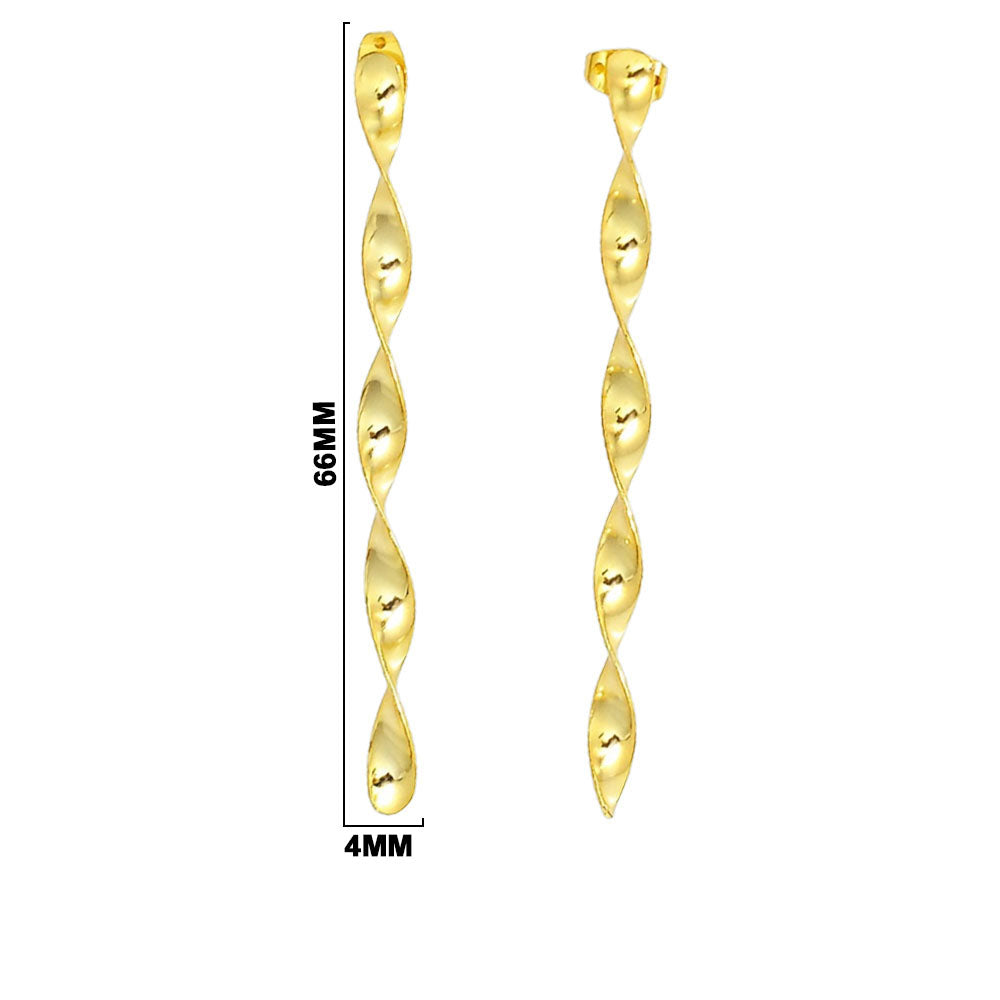 Stylish 18K Gold Plated Long Twist Statement Earrings for Women & Girls BIE1013