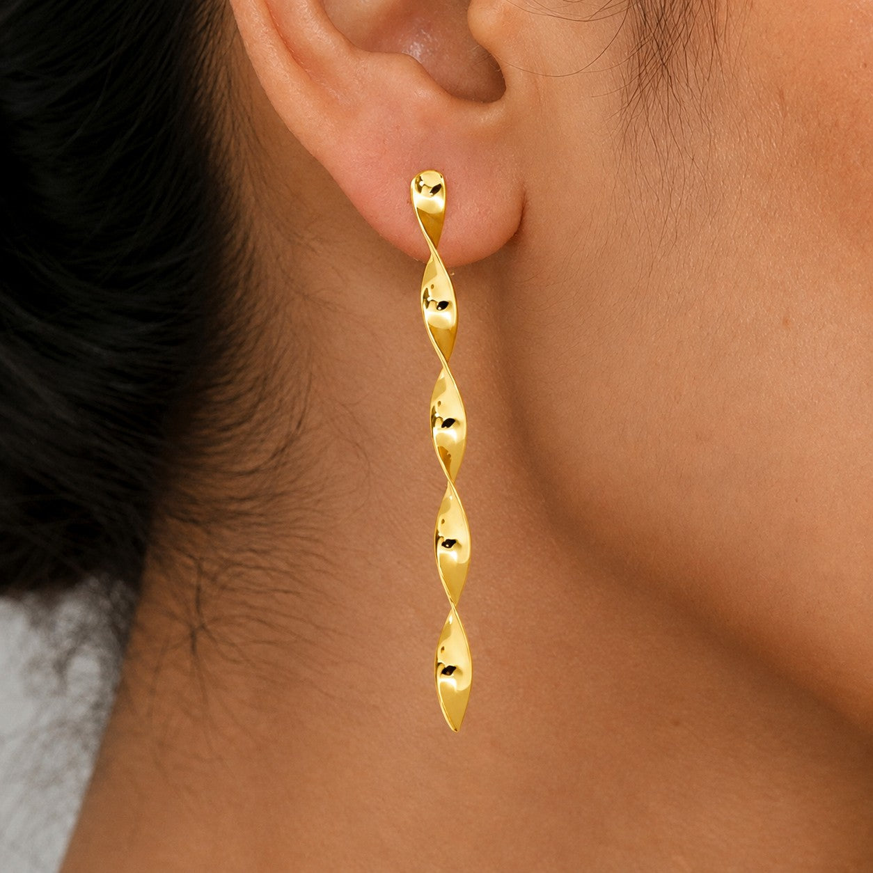 Stylish 18K Gold Plated Long Twist Statement Earrings for Women & Girls BIE1013