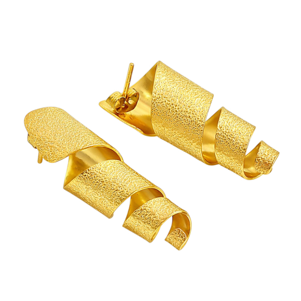 Fashionable 18K Gold Plated Twisted Ribbon Earrings for Ethnic & Western Wear BIE1014