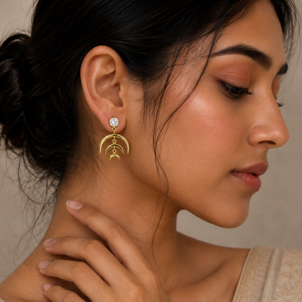 Designer 18K Gold Plated White Zircon, Green Onyx, Garnet Stone Statement Earrings for Women & Girls BIE1015