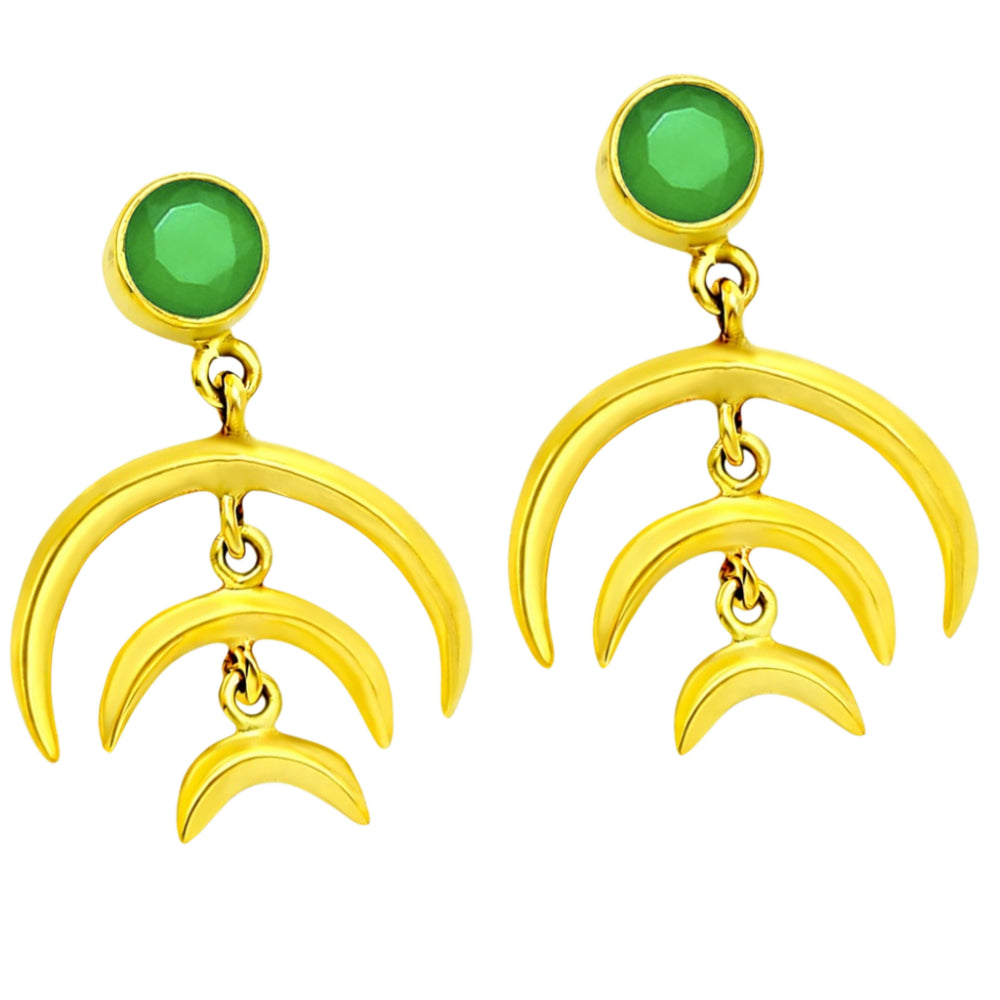 Designer 18K Gold Plated White Zircon, Green Onyx, Garnet Stone Statement Earrings for Women & Girls BIE1015