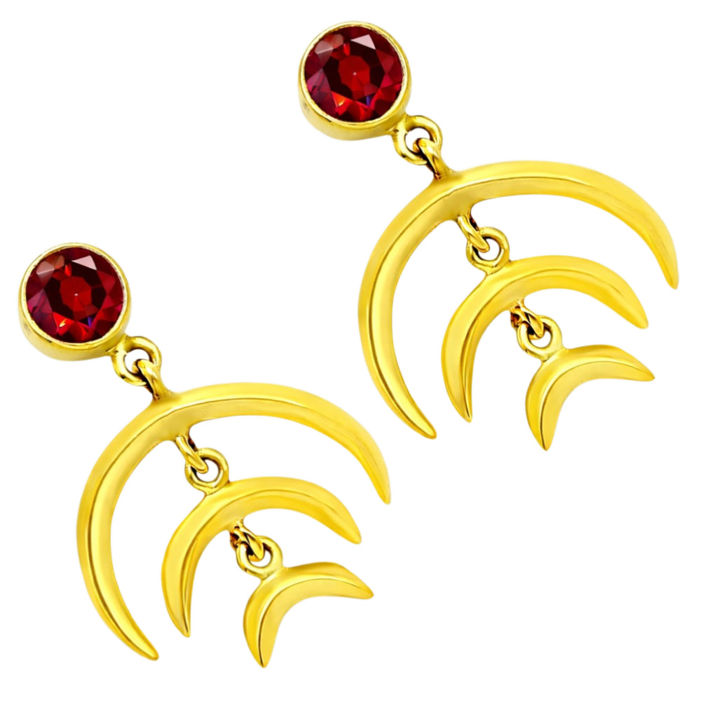 Designer 18K Gold Plated White Zircon, Green Onyx, Garnet Stone Statement Earrings for Women & Girls BIE1015
