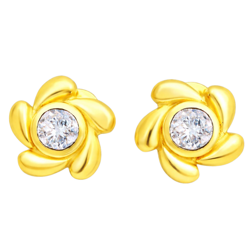 Designer 18K Gold Plated White Zircon, Green Onyx, Red Garnet Flower Stud Earrings for Women & Girls BIE1016