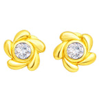 Designer 18K Gold Plated White Zircon, Green Onyx, Red Garnet Flower Stud Earrings for Women & Girls BIE1016