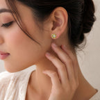 Designer 18K Gold Plated White Zircon, Green Onyx, Red Garnet Flower Stud Earrings for Women & Girls BIE1016