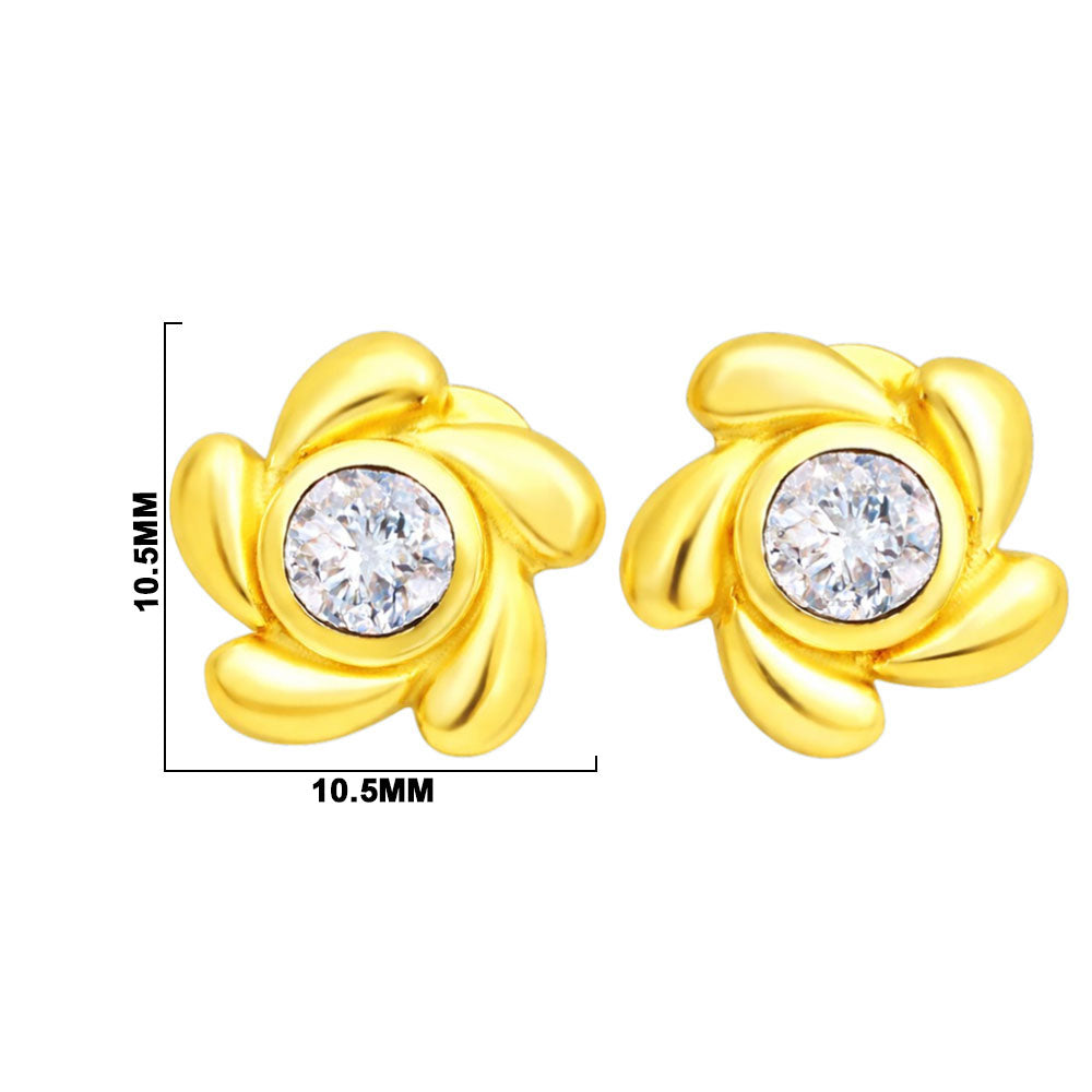 Designer 18K Gold Plated White Zircon, Green Onyx, Red Garnet Flower Stud Earrings for Women & Girls BIE1016