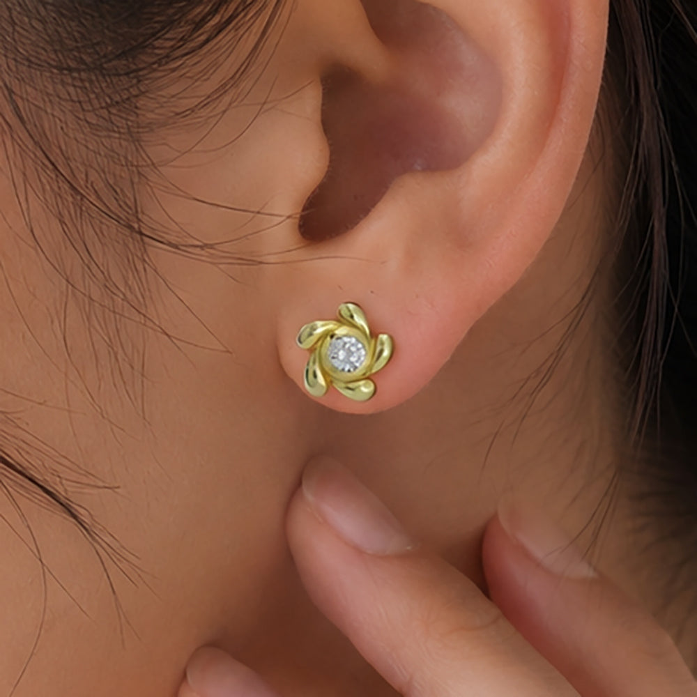 Designer 18K Gold Plated White Zircon, Green Onyx, Red Garnet Flower Stud Earrings for Women & Girls BIE1016