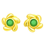 Designer 18K Gold Plated White Zircon, Green Onyx, Red Garnet Flower Stud Earrings for Women & Girls BIE1016