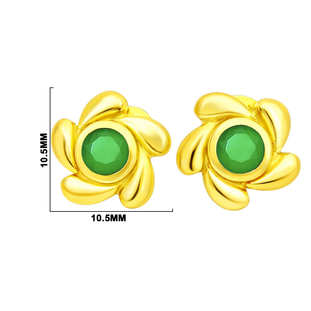 Designer 18K Gold Plated White Zircon, Green Onyx, Red Garnet Flower Stud Earrings for Women & Girls BIE1016