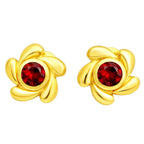 Designer 18K Gold Plated White Zircon, Green Onyx, Red Garnet Flower Stud Earrings for Women & Girls BIE1016