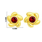 Designer 18K Gold Plated White Zircon, Green Onyx, Red Garnet Flower Stud Earrings for Women & Girls BIE1016