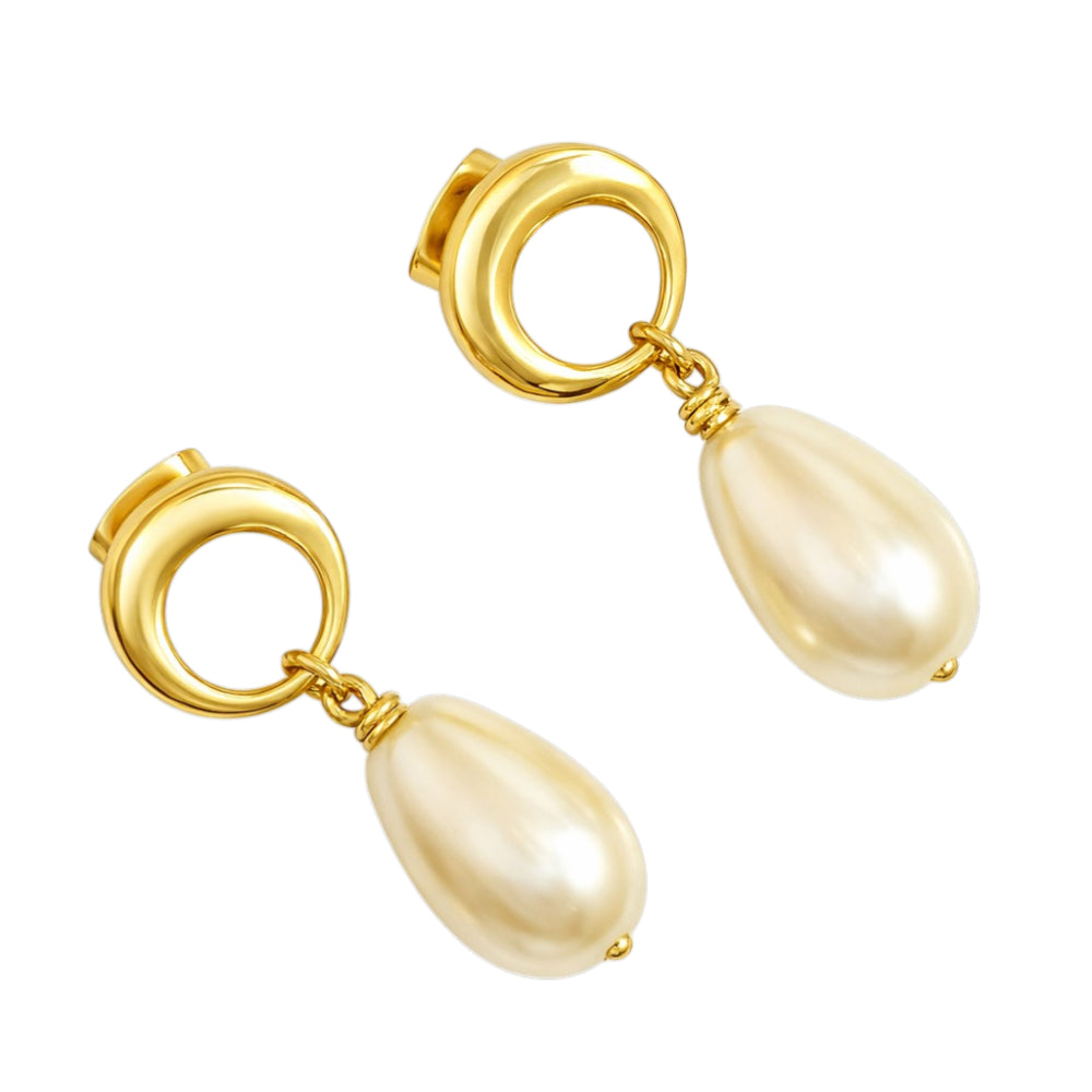 Designer 18K Gold Plated Crystal and Pearl Dangle Earrings for Women & Girls BIE1017