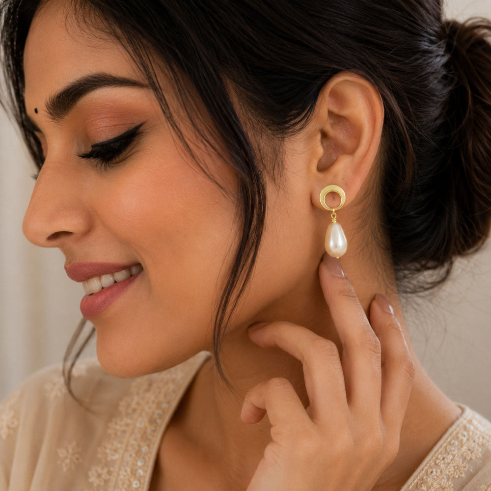 Designer 18K Gold Plated Crystal and Pearl Dangle Earrings for Women & Girls BIE1017
