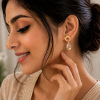 Designer 18K Gold Plated Crystal and Pearl Dangle Earrings for Women & Girls BIE1017