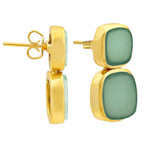 Stylish 18K Gold Plated Milky Quartz, Pearl, Green Onyx Stone Statement Earrings for Women & Girls BIE1018
