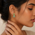 Stylish 18K Gold Plated Milky Quartz, Pearl, Green Onyx Stone Statement Earrings for Women & Girls BIE1018