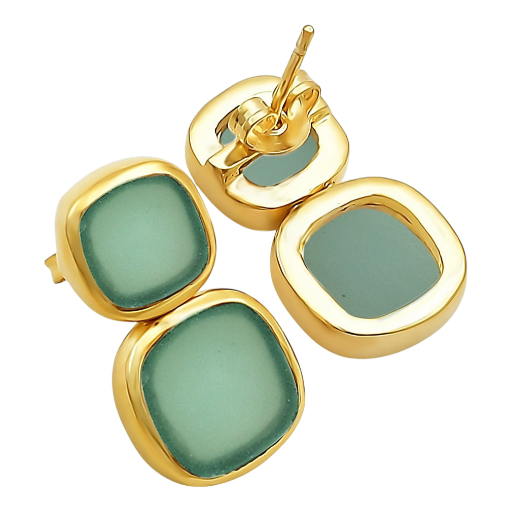 Stylish 18K Gold Plated Milky Quartz, Pearl, Green Onyx Stone Statement Earrings for Women & Girls BIE1018