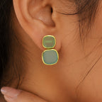 Stylish 18K Gold Plated Milky Quartz, Pearl, Green Onyx Stone Statement Earrings for Women & Girls BIE1018