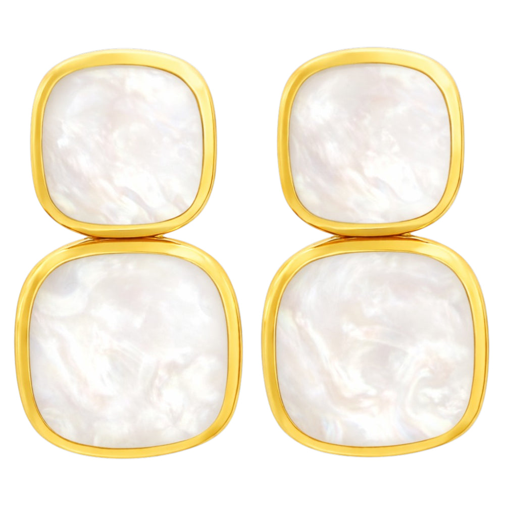 Stylish 18K Gold Plated Milky Quartz, Pearl, Green Onyx Stone Statement Earrings for Women & Girls BIE1018