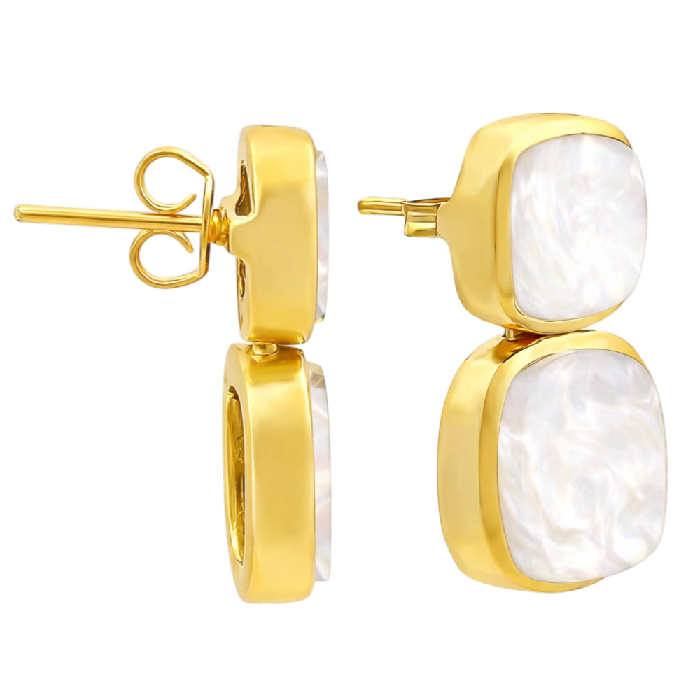 Stylish 18K Gold Plated Milky Quartz, Pearl, Green Onyx Stone Statement Earrings for Women & Girls BIE1018