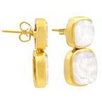 Stylish 18K Gold Plated Milky Quartz, Pearl, Green Onyx Stone Statement Earrings for Women & Girls BIE1018