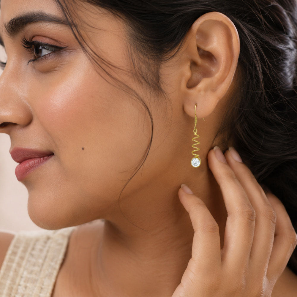 Premium 18K Gold Plated Spiral Wave White Zircon, Green Onyx, Red Garnet Stone Dangle Earrings BIE1019