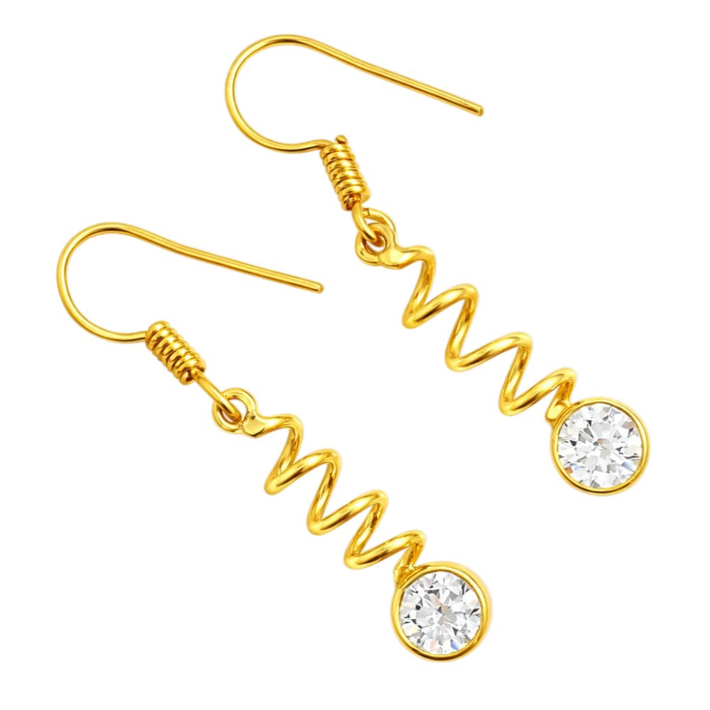 Premium 18K Gold Plated Spiral Wave White Zircon, Green Onyx, Red Garnet Stone Dangle Earrings BIE1019