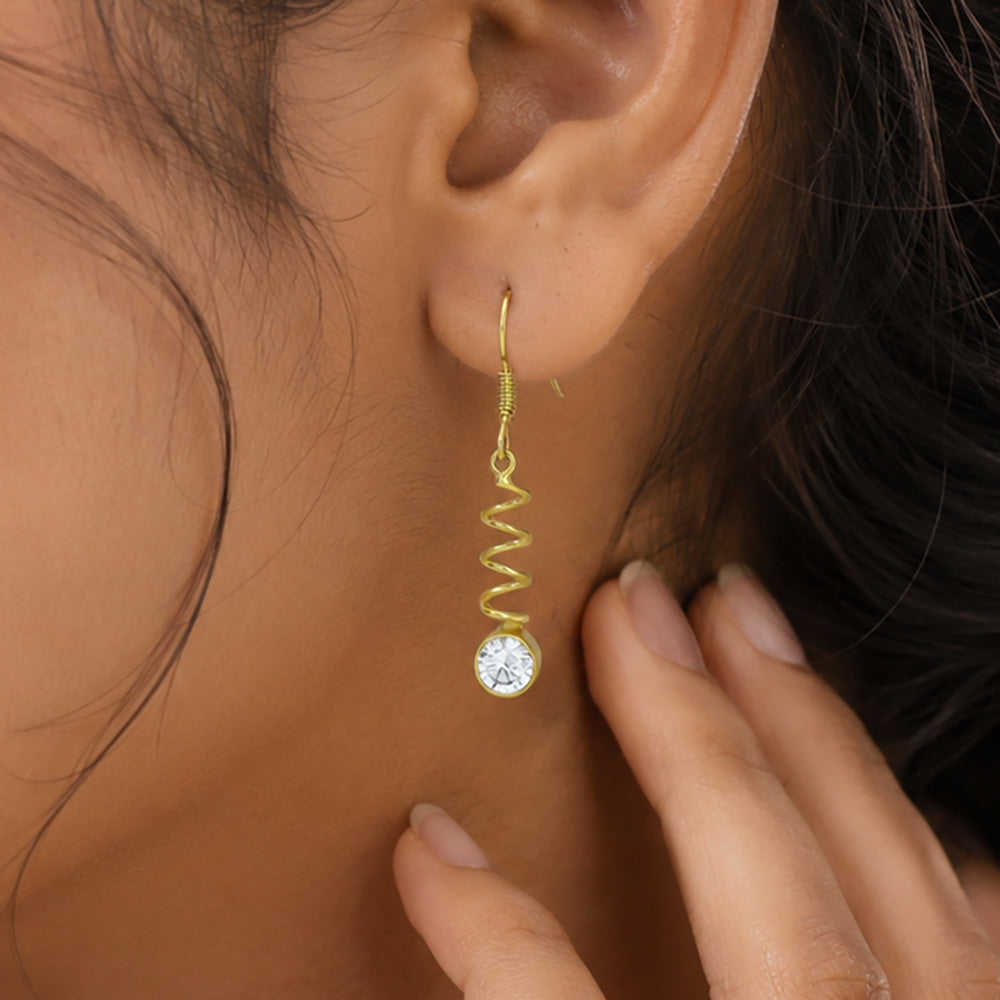 Premium 18K Gold Plated Spiral Wave White Zircon, Green Onyx, Red Garnet Stone Dangle Earrings BIE1019