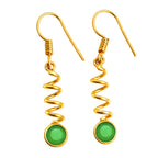 Premium 18K Gold Plated Spiral Wave White Zircon, Green Onyx, Red Garnet Stone Dangle Earrings BIE1019