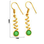 Premium 18K Gold Plated Spiral Wave White Zircon, Green Onyx, Red Garnet Stone Dangle Earrings BIE1019