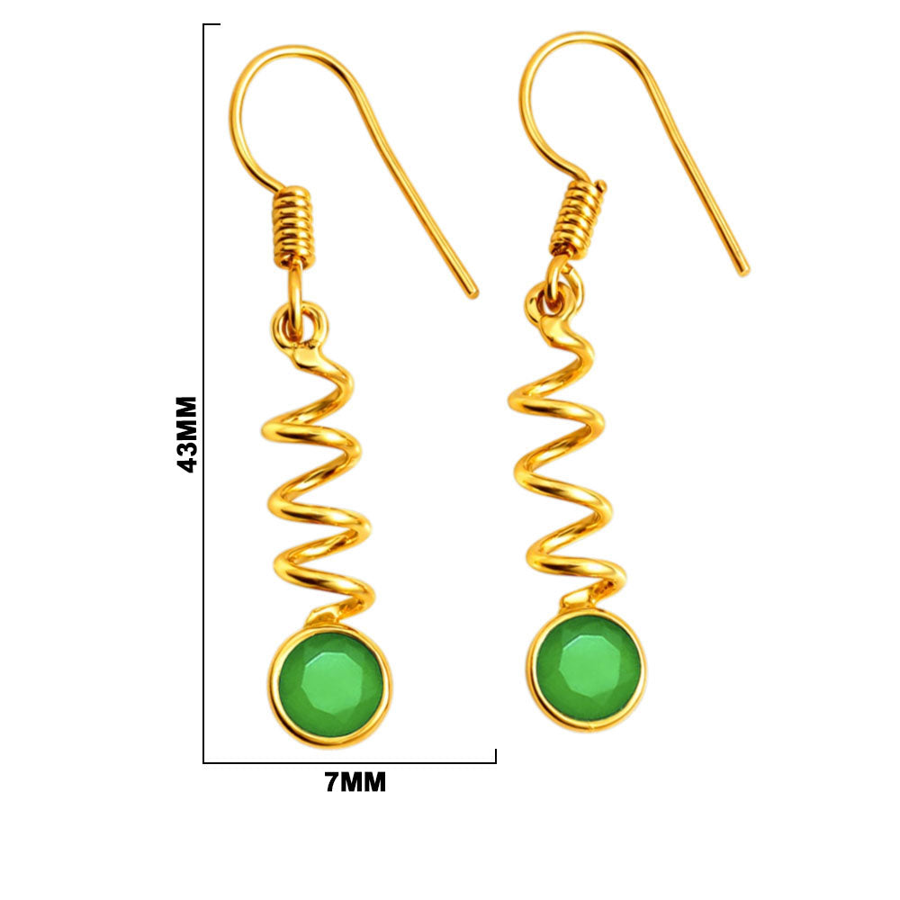 Premium 18K Gold Plated Spiral Wave White Zircon, Green Onyx, Red Garnet Stone Dangle Earrings BIE1019