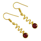 Premium 18K Gold Plated Spiral Wave White Zircon, Green Onyx, Red Garnet Stone Dangle Earrings BIE1019