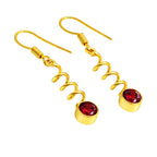 Premium 18K Gold Plated Spiral Wave White Zircon, Green Onyx, Red Garnet Stone Dangle Earrings BIE1019